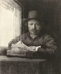Selbstporträt Radierung am Fenster, 1648