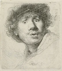 Selbstbildnis mit Barett und weit geöffneten Augen, 1630