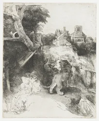 Der heilige Hieronymus liest in einer italienischen Landschaft