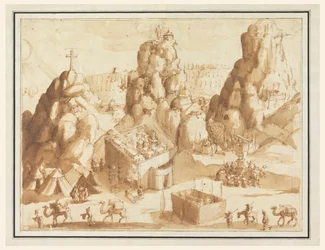 Fantastische Landschaft mit Szenen aus dem Alten und Neuen Testament