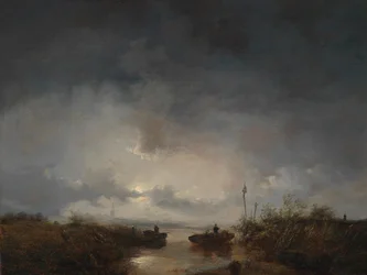Fischer in einer mondbeschienenen Nacht