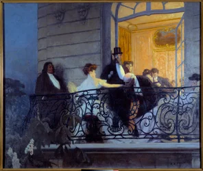 Belle Époque: „Der Balkon“. Gesellschaftsabend, ein Mann hat Handsex mit der Gastgeberin. 1900. Maße: 1,86 x 1,56 m. Caen, Musée des Beaux-Arts