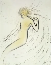 Trepied Sirene, opaleszierende Schale, zeigt ein Detail einer Wassernymphe von Lalique