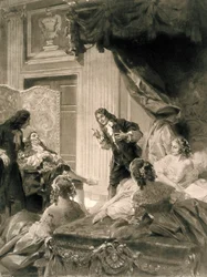 Szene aus dem Stück "Der eingebildete Kranke" von Jean Baptiste Poquelin genannt MOLIERE (1622-1673), spätes 19. - frühes 20. Jahrhundert