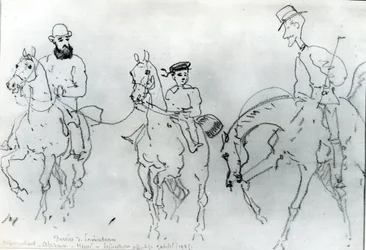 Drei Reiter: Henri de Toulouse-Lautrec (1864-1901) zwischen seinem Vater, Graf Alphonse, und dem Künstler