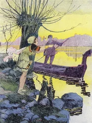 Ein kleines gallisches Mädchen vor der römischen Eroberung (Farblithografie)