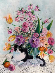 Frühlingsblüten der Tuxedo-Katze