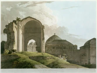 Ruinen des Palastes von Madurai, gestochen von Thomas und William Daniell (1769-1837), veröffentlicht 1798