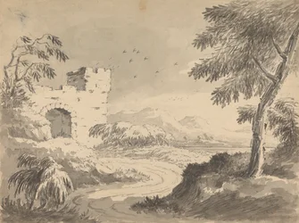 Landschaft mit Straße zum Kloster