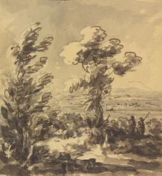 Landschaft mit Bäumen im Vordergrund