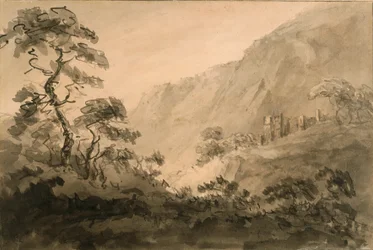 Gebirgslandschaft mit Ruine