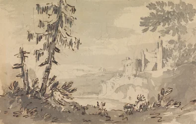 Kiefern und Schloss in einer Landschaft