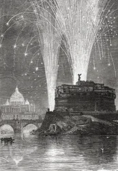 Illumination des Petersdoms und Feuerwerk über der Engelsburg, Rom, Italien, im späten 19. Jahrhundert. Aus Italienische Bilder von Reverend Samuel Manning, veröffentlicht ca. 1890.