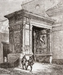Der Arcus Argentariorum in der Westmauer der Kirche San Giorgio al Velabro, Rom, Italien im späten 19. Jahrhundert. Aus Italienische Bilder von Rev. Samuel Manning, veröffentlicht um 1890.