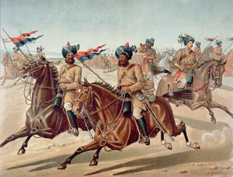 Späher der 10. Bengal Lancers (Feldservice-Kit), die anglo-indische Armee der 1880er Jahre