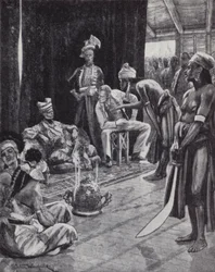 Sir James Brooke verhandelt einen Vertrag mit dem Sultan von Brunei zur Gründung einer britischen Kolonie auf Borneo