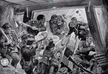 Der Russisch-Japanische Krieg: ein Nahkampf in den Erdwerken von Port Arthur, Illustration aus 