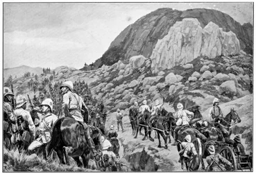 Britische Artillerie geht zum Angriff auf Spion Kop, 2. Burenkrieg, 24. Januar 1900