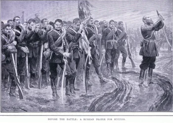 Vor der Schlacht: Ein russisches Gebet für den Erfolg, Illustration aus Cassells Geschichte des Russisch-Japanischen Krieges Band 1, ca. 1900