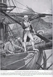 Kapitän Cook nähert sich Neuseeland, Illustration aus 