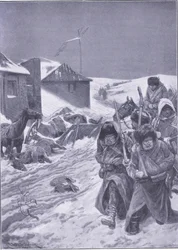 Der unendliche Marsch nach Osten: Ein vertrauter Anblick auf dem Weg, Illustration aus Cassells Geschichte des Russisch-Japanischen Krieges Band 1, ca. 1900