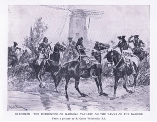 Blenheim, 13. August 1704: Die Kapitulation von Marschall Tallard am Ufer der Donau, Illustration aus Britische Schlachten zu Land und zu Wasser, 1915