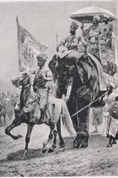 Suraj-ud-Daula bei Plessey, 23. Juni 1757, Illustration aus Britische Schlachten zu Land und zu Wasser, 1915