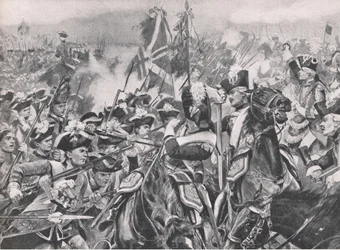Die Schlacht von Minden, 1. August 1759, Illustration aus Britische Schlachten zu Land und zu Wasser, 1915
