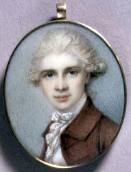 Porträtminiatur eines jungen Mannes in einem braunen Mantel