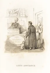 Das Skelett des Todes im Versicherungsbüro (1827, Gravur)