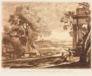 Liber Veritatis: Nr. 133, Eine Landschaft mit Vieh und der Engel tröstet Hagar