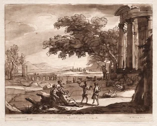 Liber Veritatis: Nr. 55, Eine Landschaft mit einem Tempel und einer tanzenden Nymphe und einem Satyr