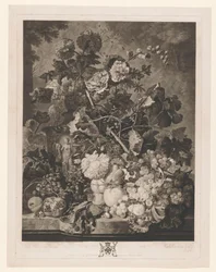 Stillleben mit Obst und Blumen