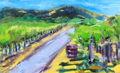 Weinberg mit Fass, Napa, 2019
