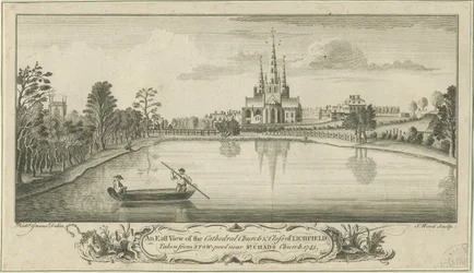 Lichfield Kathedrale und Close - Ostansicht: Kupferstich