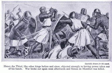 Heinrich III. widersetzte sich vehement, seine Macht aus den Händen zu geben. Es brach Krieg aus und Simon de Monford wurde getötet, ca. 1950