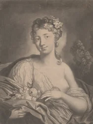 Frühling: eine junge Frau hält Blumen in ihrem Umhang, 1775