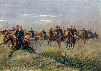 Sächsische Feldartillerie im Galopp