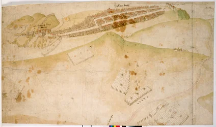 Ein farbiger Plan oder Vogelperspektive der Stadt Edinburgh