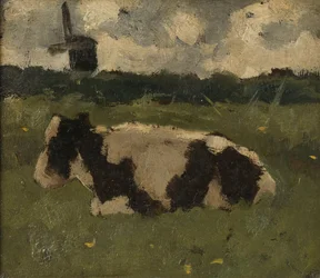 Ruhende Kuh mit einer Mühle