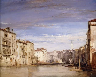 Blick auf den Canal Grande in Venedig, vom Palazzo Bernardo in Richtung Rialtobrücke