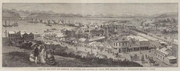 Teil der Stadt und des Hafens von Dunedin, der Hauptstadt von Otago, Neuseeland