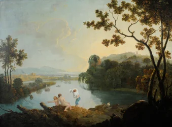 Klassische Landschaft mit badenden Jungen