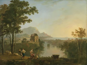 Weite südliche Küstenlandschaft in der Abenddämmerung