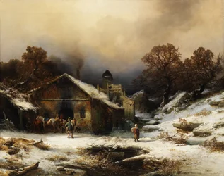 Verschneite Landschaft mit Bauernhaus