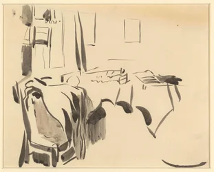 Ecke eines Zimmers mit Tisch und Stuhl