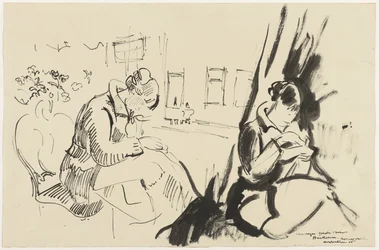 Studien einer sitzenden, nähenden Frau