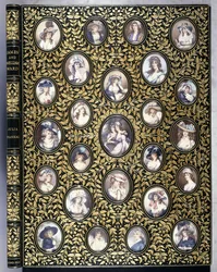 Ein Buchcover mit fünfundzwanzig Porträtminiaturen schöner Frauen, nach Wards 