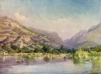 Am Fluss Seiont, Carnarvonshire, Abendglühen
