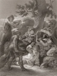 Der Herzog von Monmouth wird nach der Schlacht von Sedgemoor gefangen genommen. Aus der 1859 veröffentlichten „Geschichte Englands“. Nach Robert Smirke